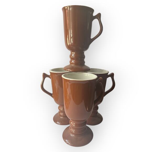 Vintage Hall Pottery 1273 Brown Coffee 4 Pedestal Mugs - Picture 1 of 2
